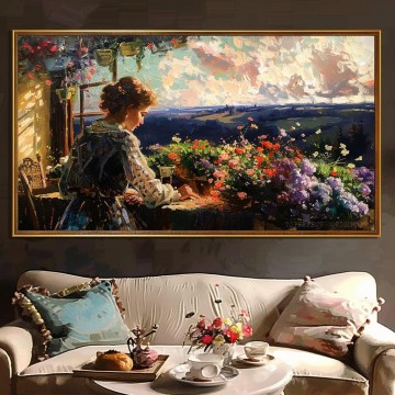  Original Art - Original mood art contemplation woman at terrace